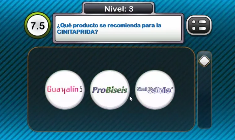 Minijuego de trivia de opción múltiple sobre qué producto recomendar