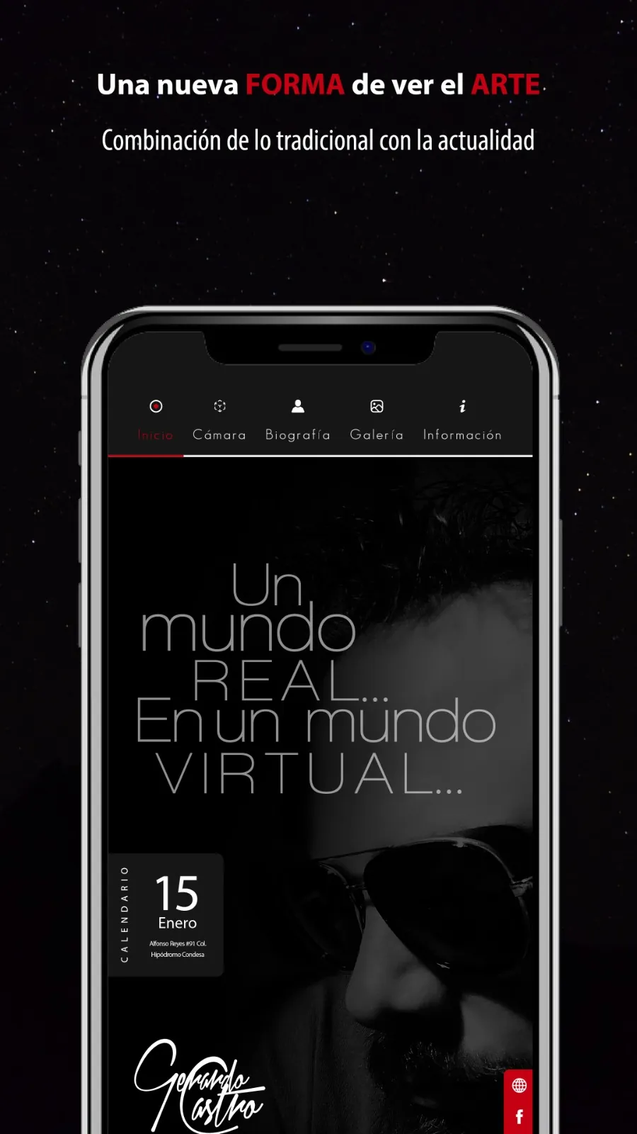 Pantalla de inicio de Galería Virtual con el calendario de exposiciones